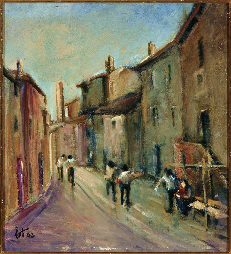 Vecchie case a Gubbio - olio - 27x25 - 1942