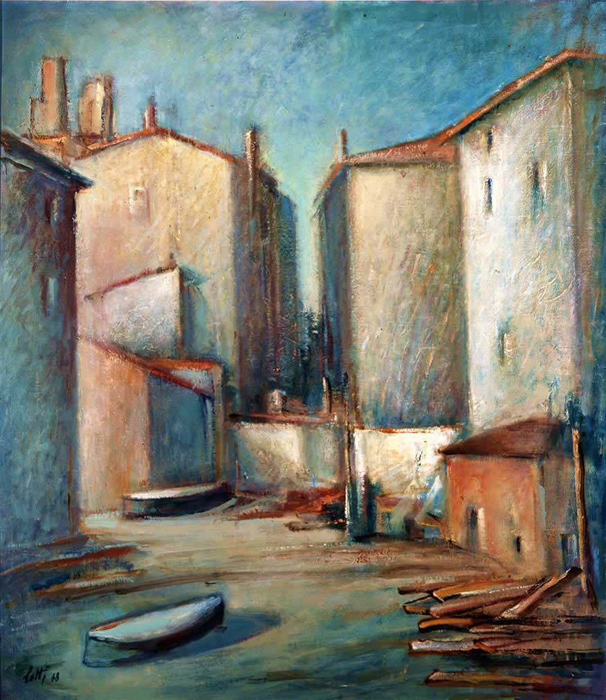 Paese marino , periferia - olio - 80x70 - 1968