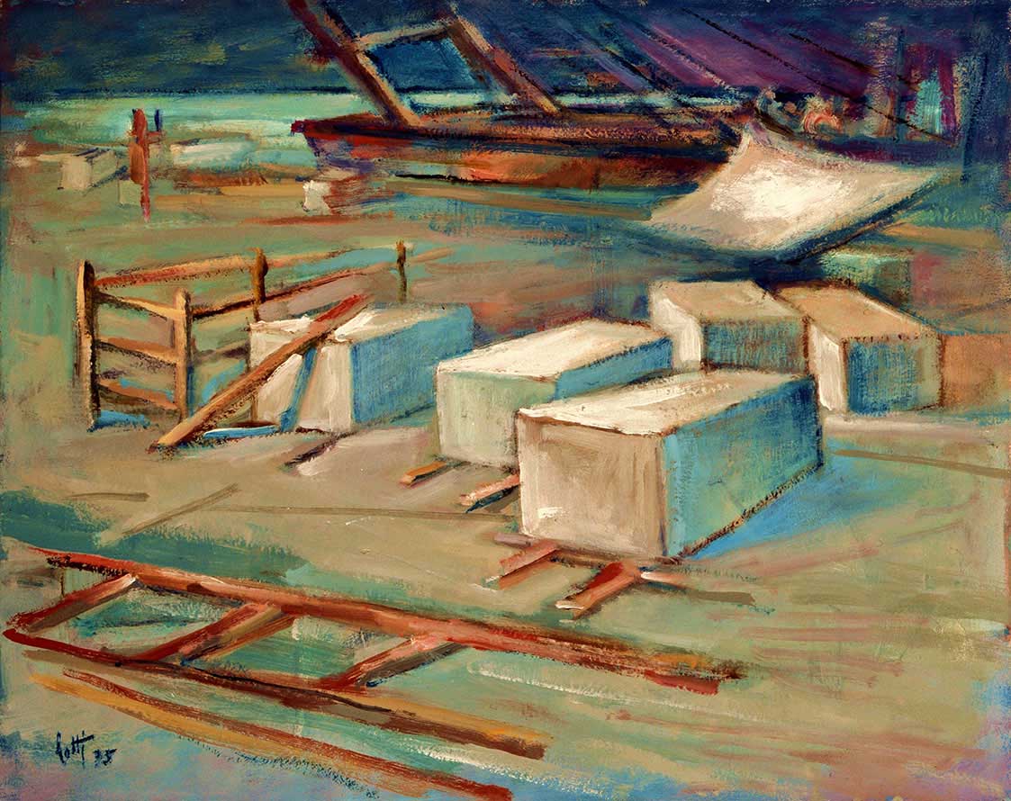 Lavori sul molo - oio - 40x50 - 1975